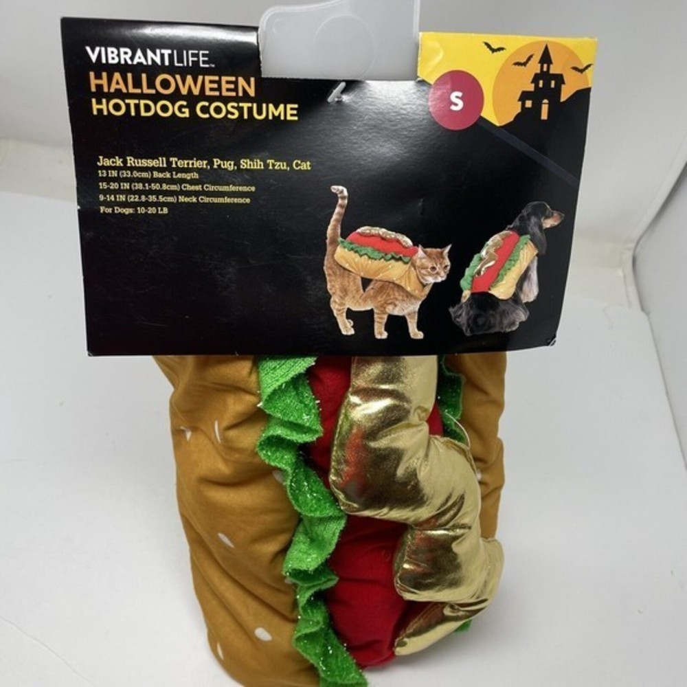 New Vibrant Life Hotdog Halloween Dog‎ Costume Size S Jack Russell Cat  13”